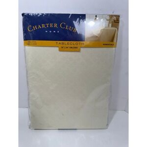 Macys Luxury CHARTER CLUB Oblong Tablecloth 70x84 Cream Off White Diamonds New